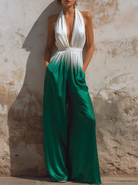 Halter Neck Gradient Wide-Leg Resort Jumpsuit