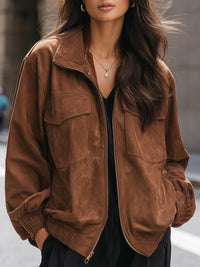 Faux Suede Zip-Up Worker Jacket
