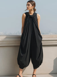 Draped Halter Knot-Neck Balloon Silhouette Jumpsuit