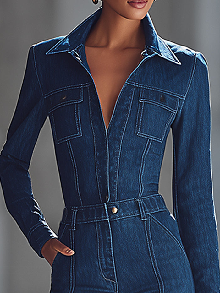Denim Tailored Utility Jumpsuit