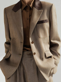 Herringbone Blazer And Trouser Suit With Contrast Collar