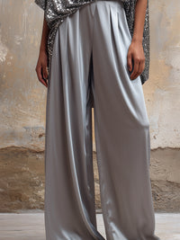 Sequin Drape Cape Top & Wide-Leg Pants Elegant Set