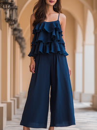 Layered Ruffled Camisole And Wide-Leg Pants Set