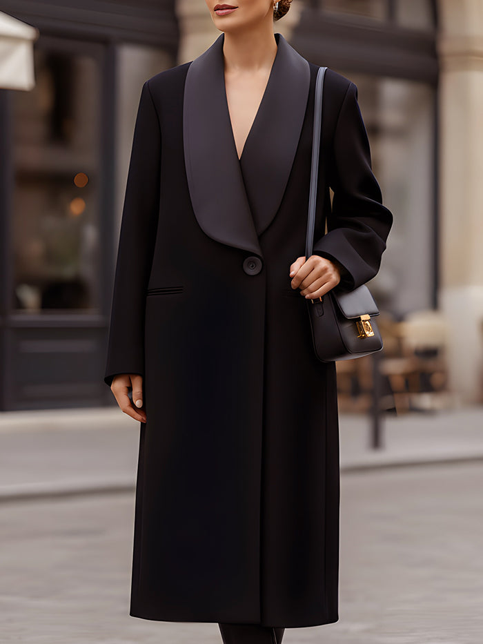 Black Long Coat With Satin Shawl Lapel