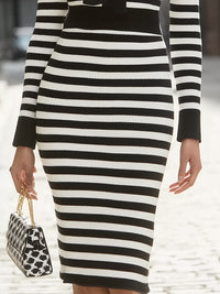 Striped Knit Midi Dress With Sailor Collar