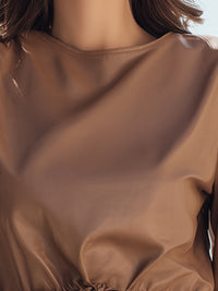 Faux Leather Drawstring Peplum Top