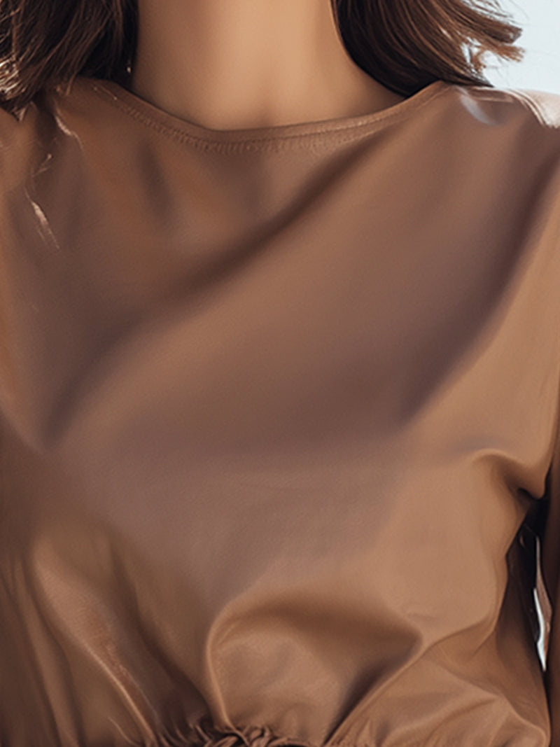 Faux Leather Drawstring Peplum Top