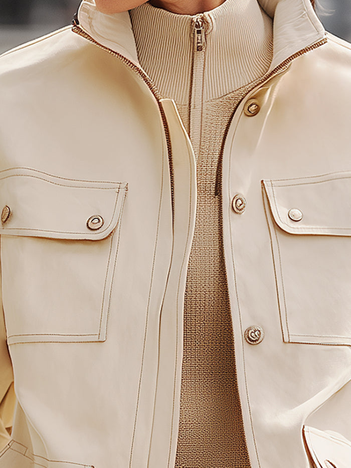 Beige Utility Pocket Worker Jacket
