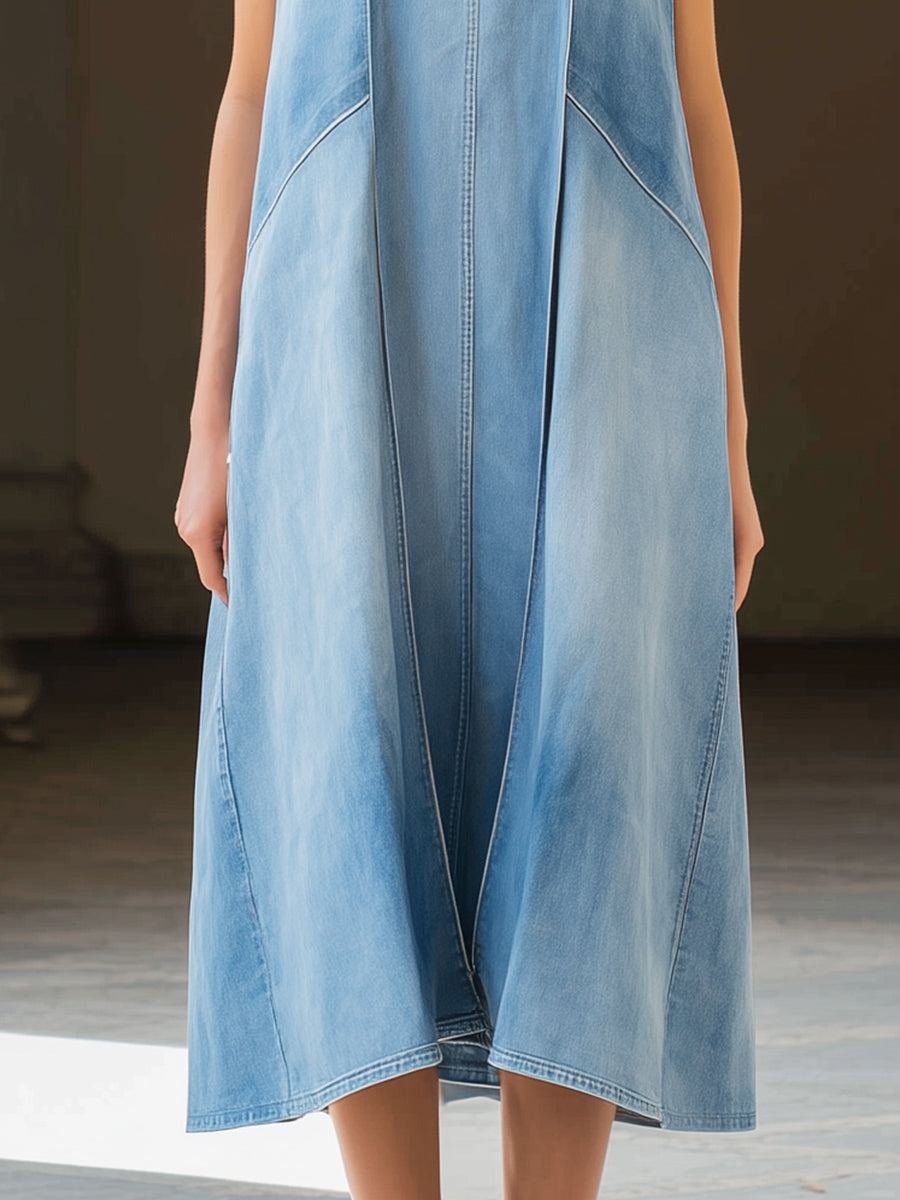 Sleeveless Panelled Denim Midi Dress