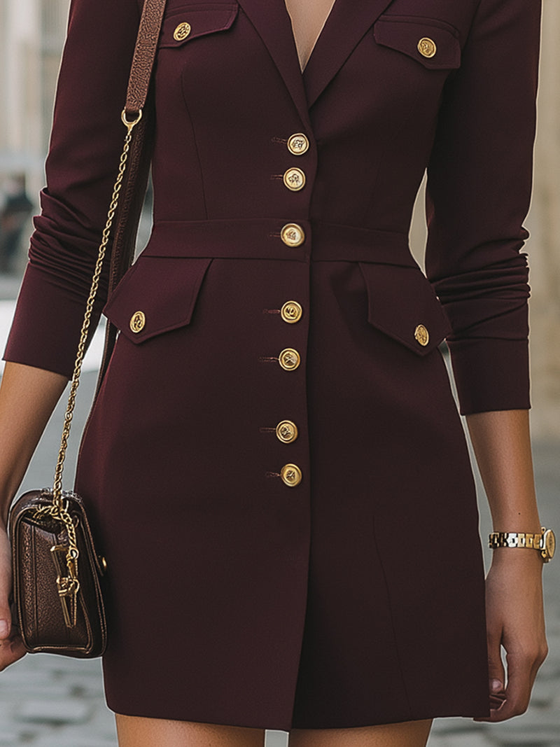 Merlot Military-Inspired Blazer Dress