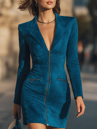 Suede Zip-Front Blazer Mini Dress