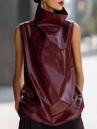 High-Neck Gloss Finish Sculpted Top