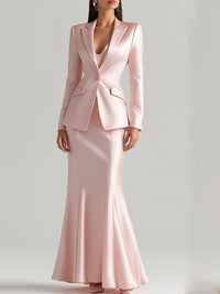 Satin Blazer And Floor-Length Skirt Set