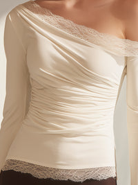 Ivory Asymmetric Lace Trim Top