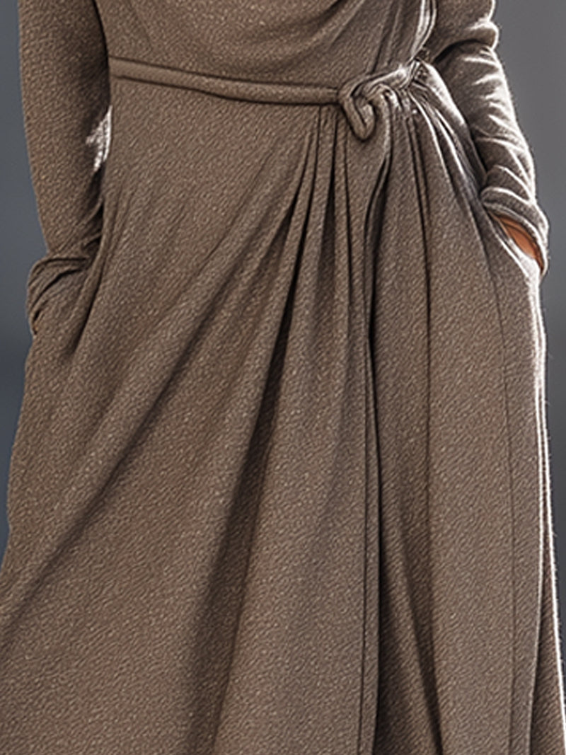 Luxe Cowl Neck Draped Midi Dress With Side Knot