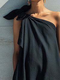 One-Shoulder Draped Bow Detail Maxi Dress