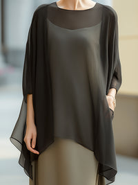 Sheer Overlay Layered Midi Dress Set