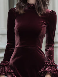 Velvet Ruffle Detail Mini Dress