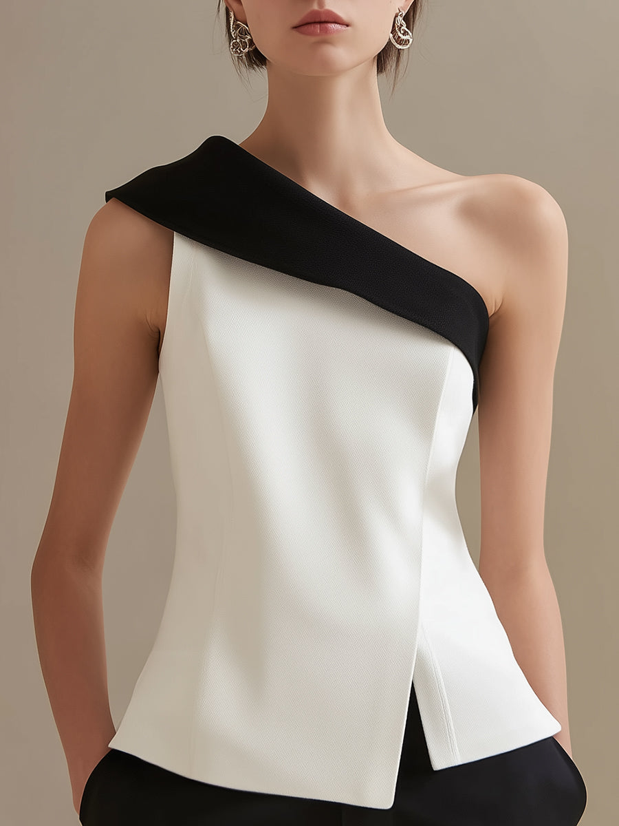 One-Shoulder Top With Black Contrast Trim