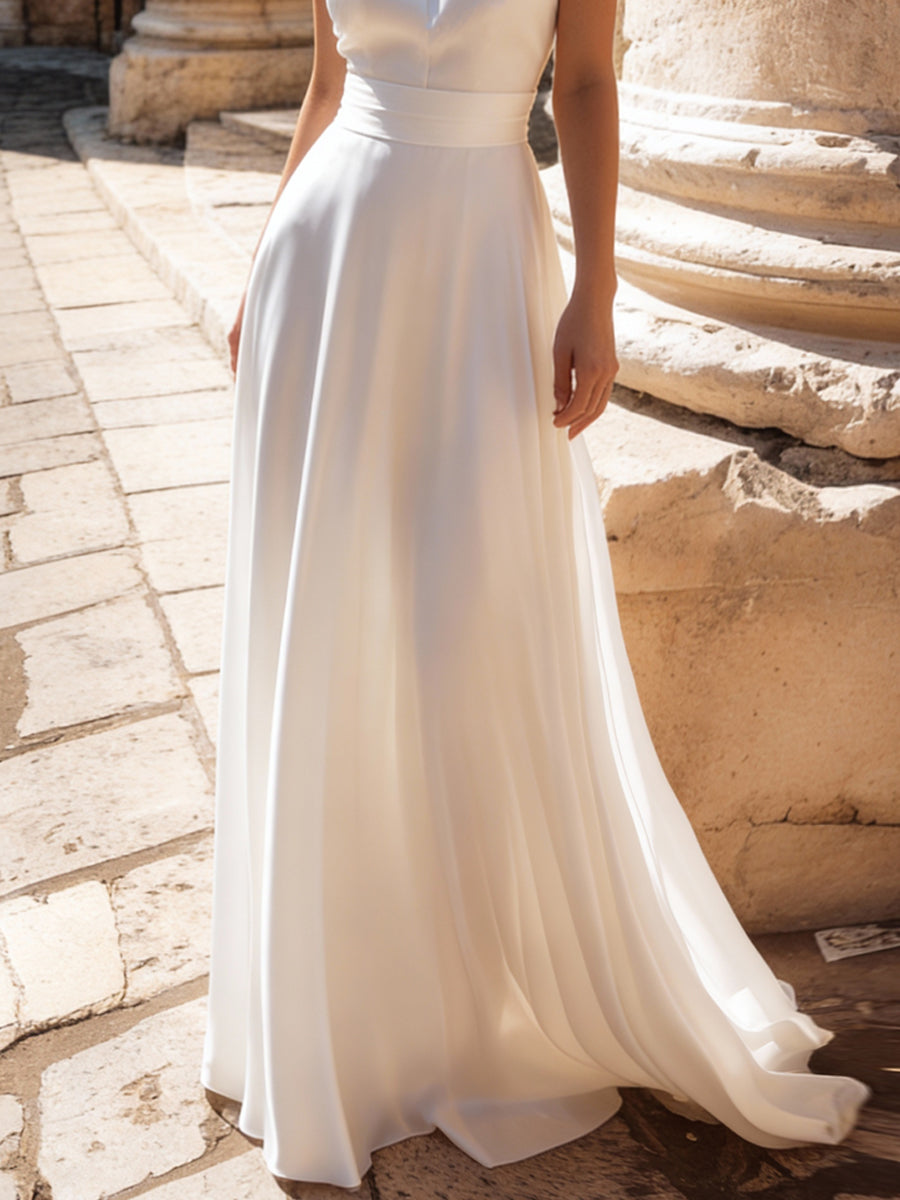 Ivory Halter-Neck Flowing Maxi Dress