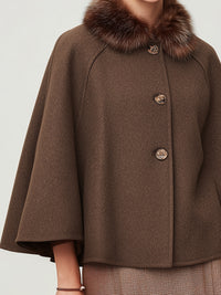 Wool Cape Coat With Fur Collar