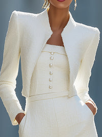 Ivory Three-Piece Tailored Set With Cropped Blazer