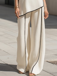 Asymmetric Piped Camisole Top & Wide-Leg Pants Two-Piece Set