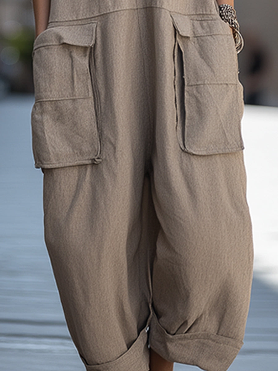 V-Neck Cargo Pocket Relaxed Jumpsuit