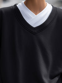 Black V-neck Layered Loose Knit Two-Piece Set