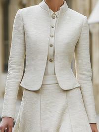 Textured A-Line Skirt Suit With Mandarin Collar Jacket