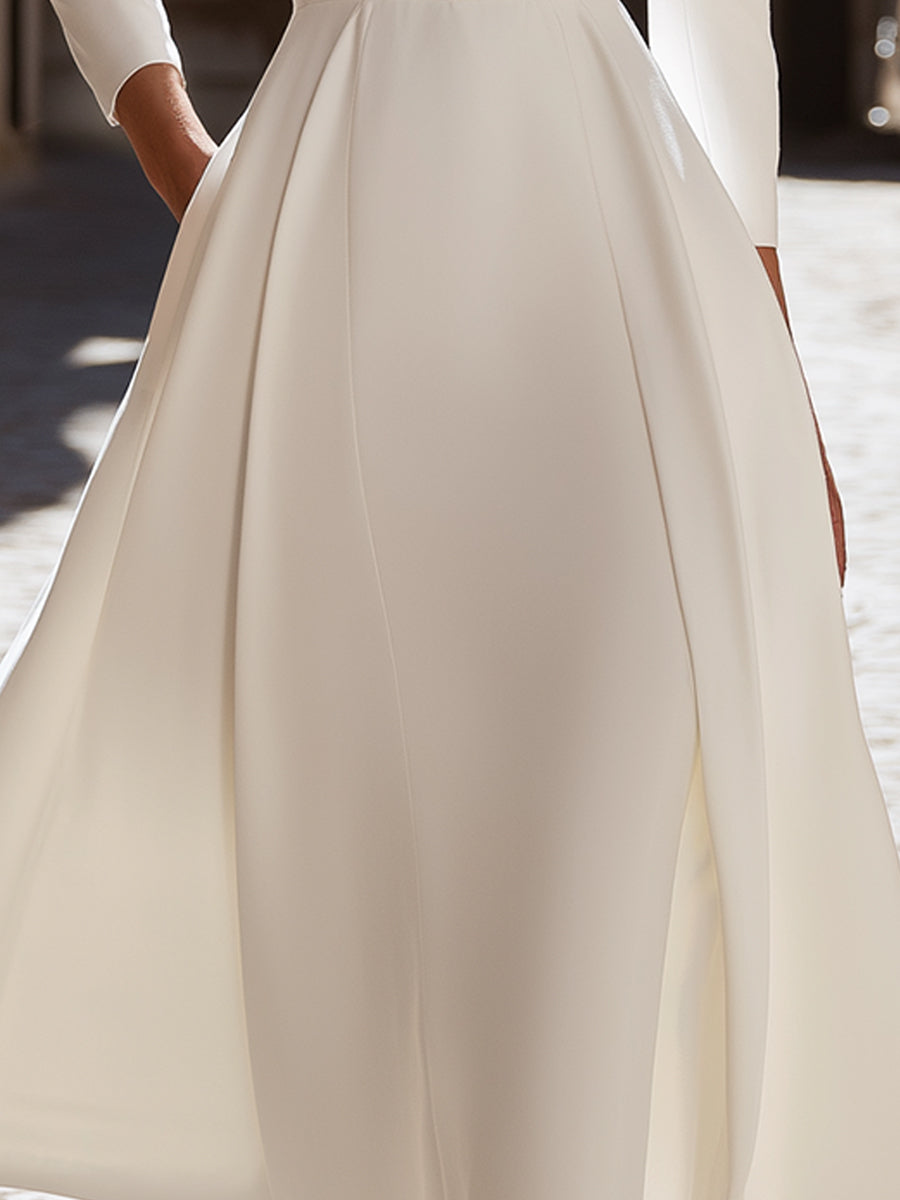 Structured White Zip-Front Maxi Dress