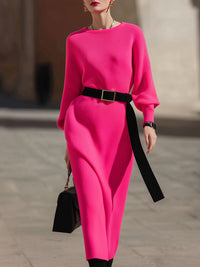 Belted Bright Knit Column Dress