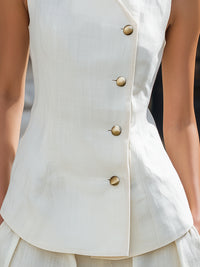 Sleeveless Stand Collar Asymmetric Buttoned Top
