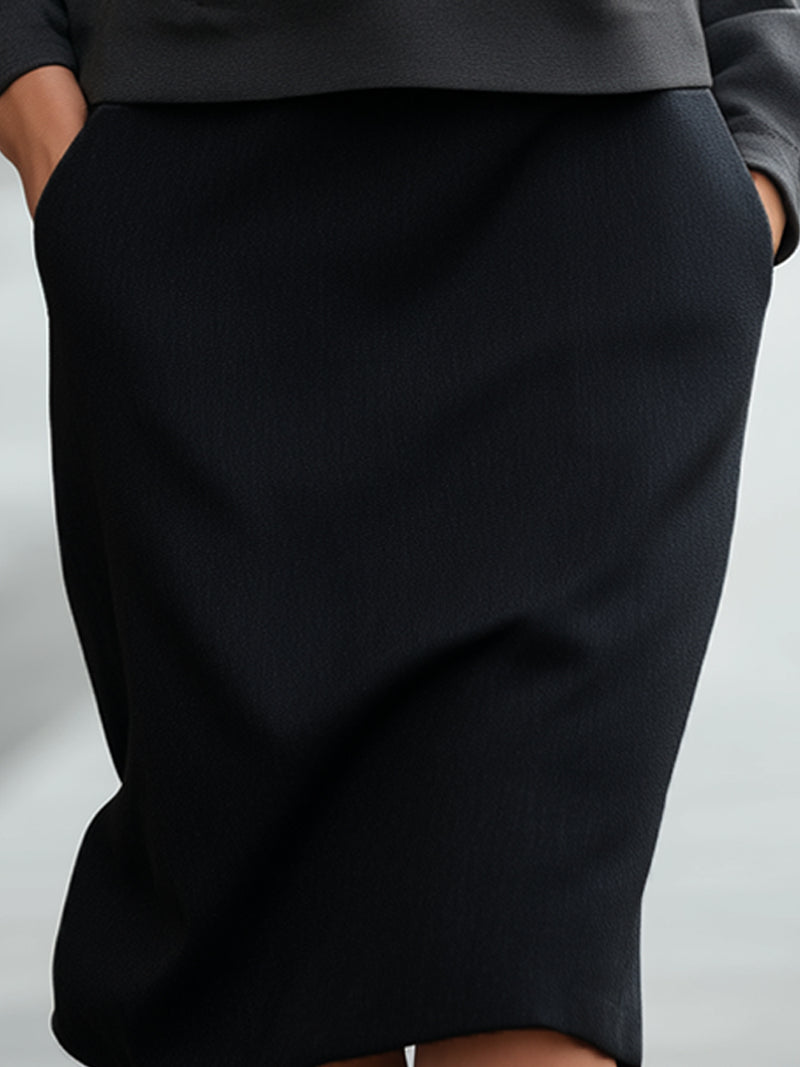 Half-Zip High Collar Sweatshirt & Relaxed Midi Skirt Set