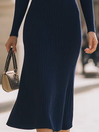 Ribbed Knit V-Neck Midi Dress