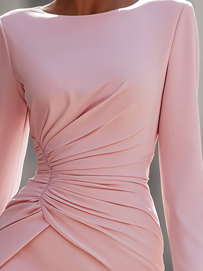 Long-Sleeve Ruched Bodycon Midi Dress