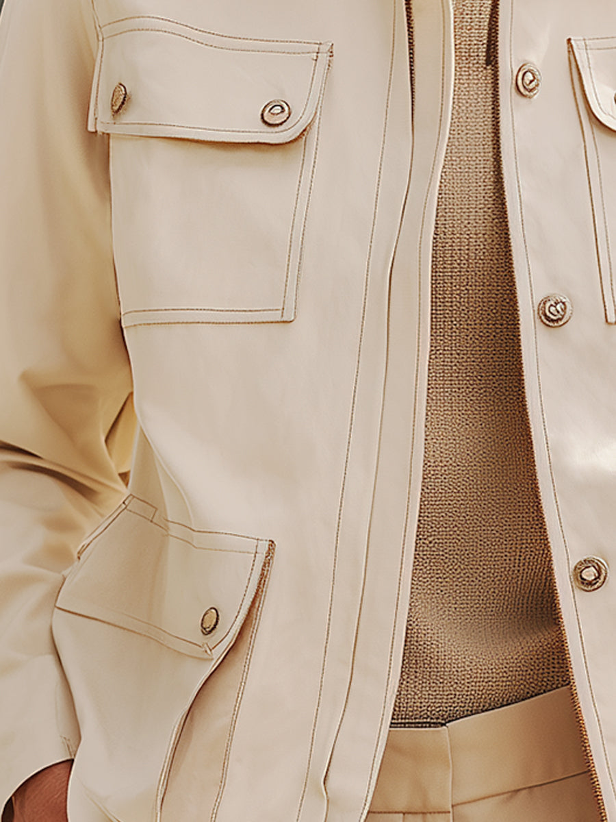Beige Utility Pocket Worker Jacket