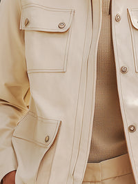 Beige Utility Pocket Worker Jacket