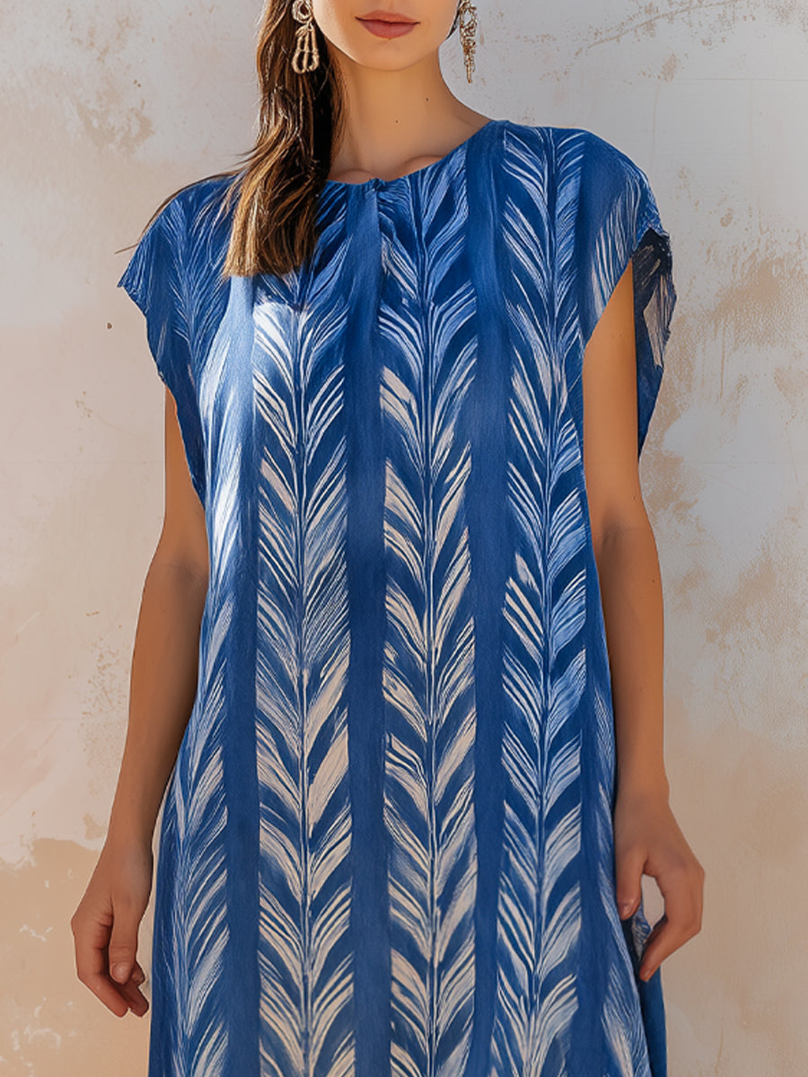 Short Sleeve Printed Midi Dress