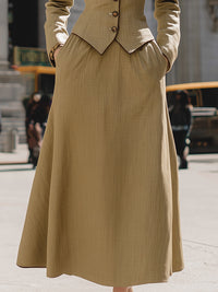 Slim-fit Fur Collar Top And A-line Skirt Set