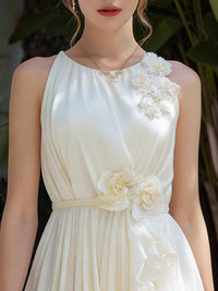 Floral Appliqué Asymmetrical Hem Sleeveless Dress