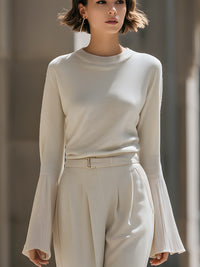 Pleated Sleeve Relaxed Sweater