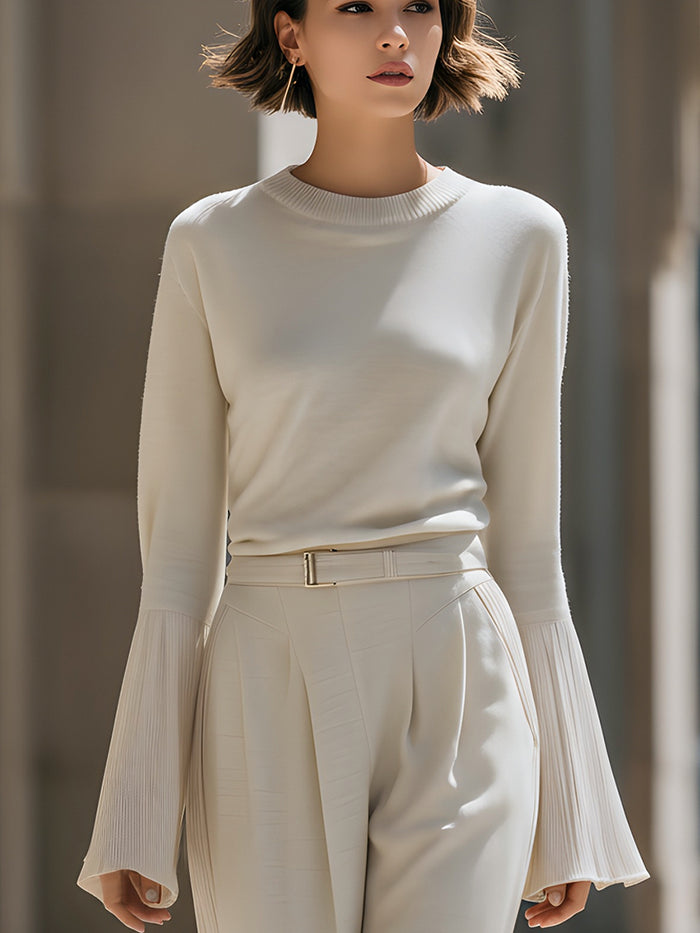Pleated Sleeve Relaxed Sweater