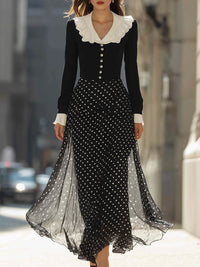 Ruffled Collar Polka Dot Maxi Dress
