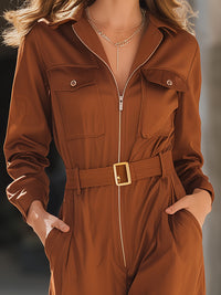 Caramel-Colored Lace-Up Jumpsuit