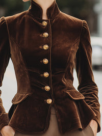 Velvet Military-Inspired Tailored Jacket