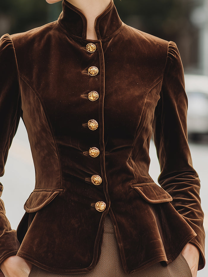 Velvet Military-Inspired Tailored Jacket