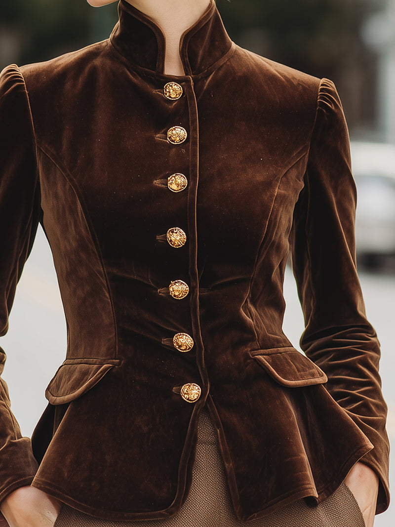Velvet Military-Inspired Tailored Jacket