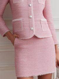 Pink Tweed Button-Front Skirt Suit Set