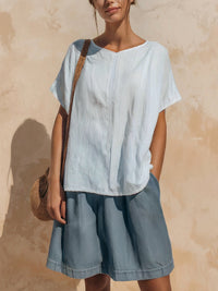 Relaxed Short Sleeve Top & Denim A-Line Skirt Set